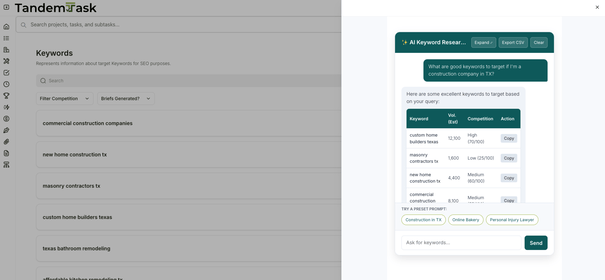 TandemTask Keywords Assistant